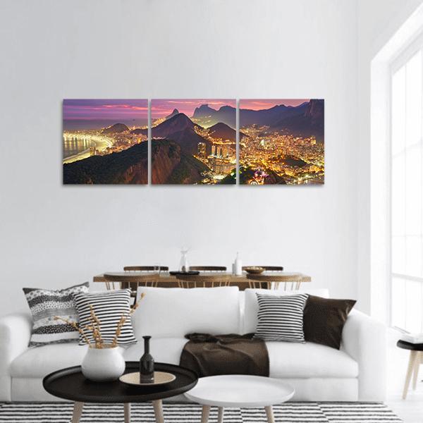 Rio de Janeiro At Night Panoramic Canvas Wall Art-3 Piece-25" x 08"-Tiaracle