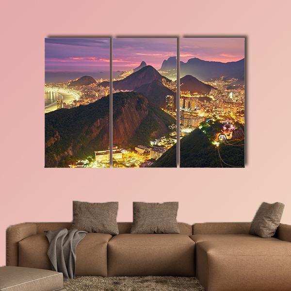 Rio de Janeiro At Night Canvas Wall Art-3 Horizontal-Gallery Wrap-37" x 24"-Tiaracle