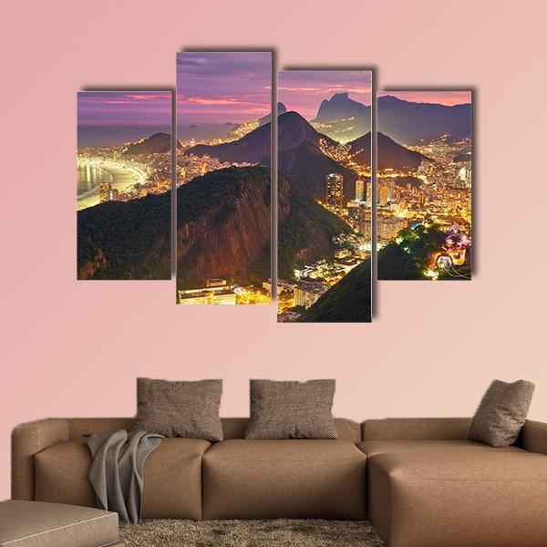 Rio de Janeiro At Night Canvas Wall Art-4 Pop-Gallery Wrap-50" x 32"-Tiaracle