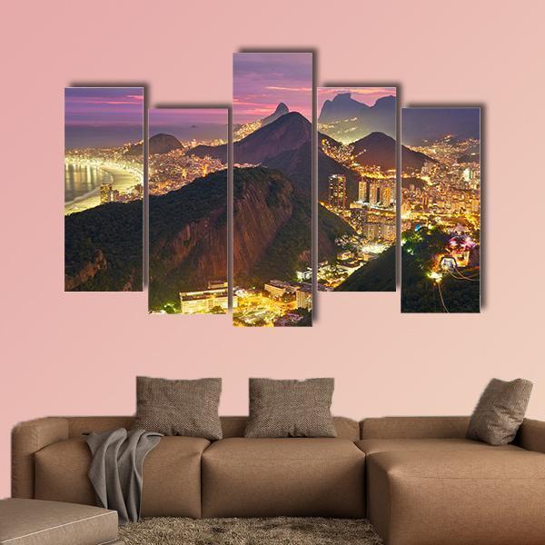 Rio de Janeiro At Night Canvas Wall Art-5 Pop-Gallery Wrap-47" x 32"-Tiaracle