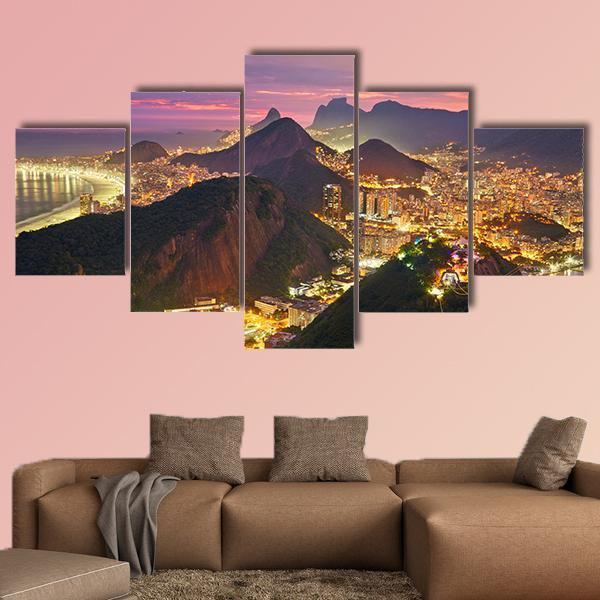 Rio de Janeiro At Night Canvas Wall Art-5 Star-Gallery Wrap-62" x 32"-Tiaracle