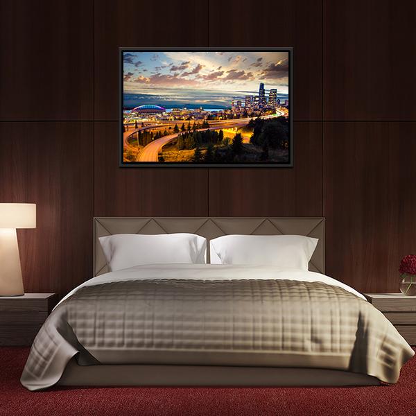 Night View Of Seattle Vertical Canvas Wall Art-3 Vertical-Gallery Wrap-12" x 25"-Tiaracle