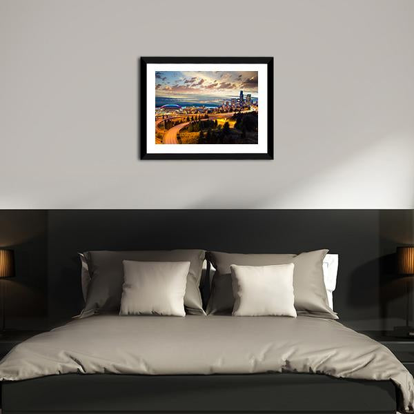 Night View Of Seattle Vertical Canvas Wall Art-3 Vertical-Gallery Wrap-12" x 25"-Tiaracle