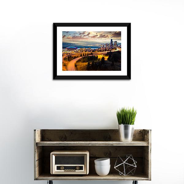 Night View Of Seattle Vertical Canvas Wall Art-3 Vertical-Gallery Wrap-12" x 25"-Tiaracle