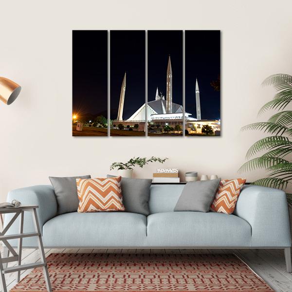 Night View Of Shah Faisal Mosque Canvas Wall Art-4 Horizontal-Gallery Wrap-34" x 24"-Tiaracle
