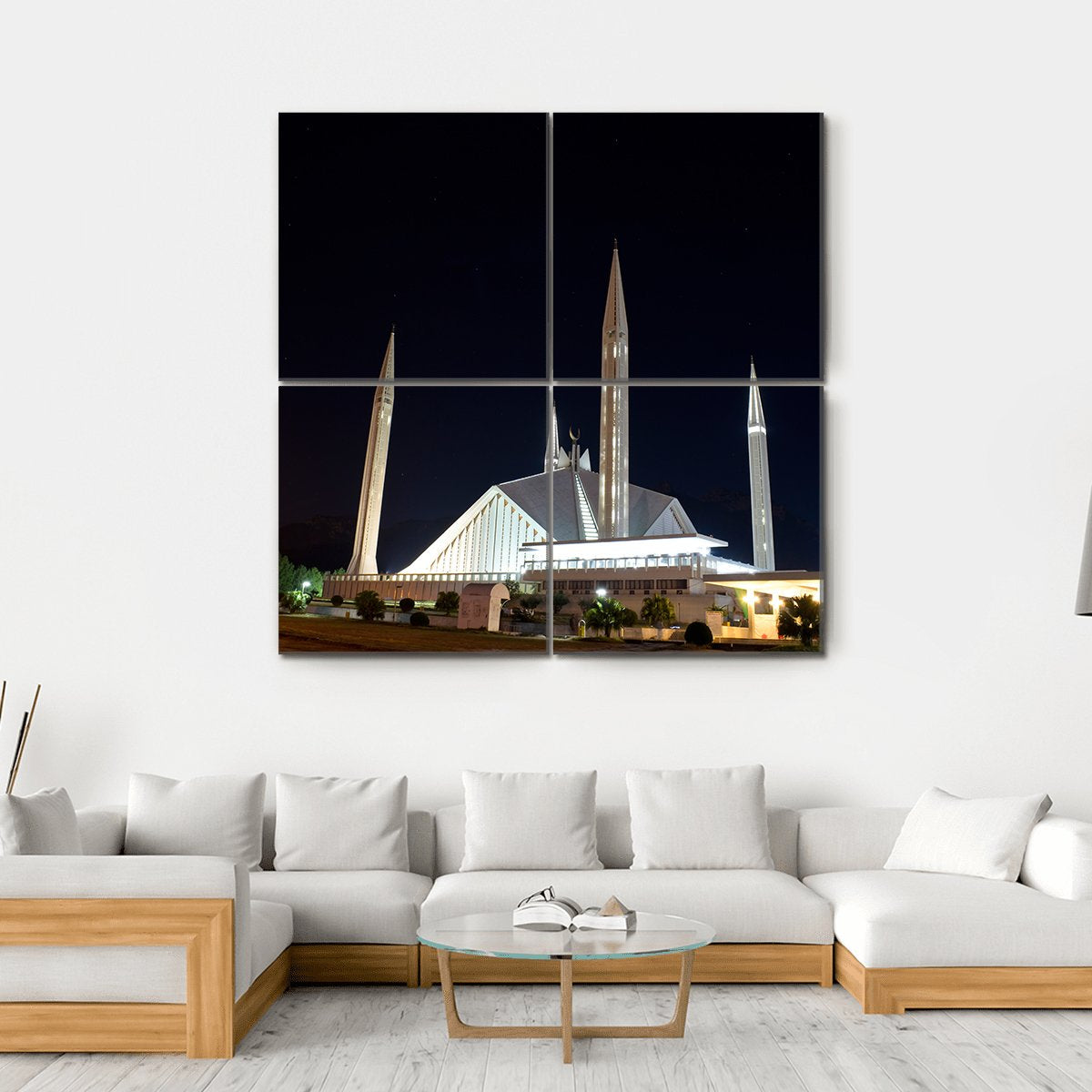 Night View Of Shah Faisal Mosque Canvas Wall Art-4 Square-Gallery Wrap-17" x 17"-Tiaracle