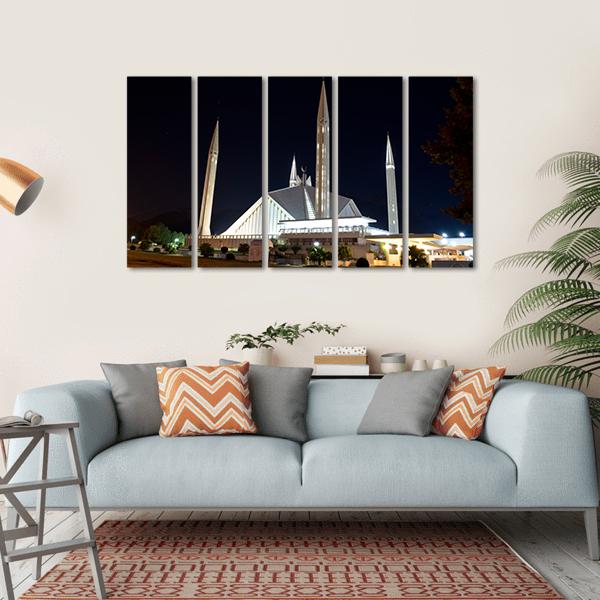 Night View Of Shah Faisal Mosque Canvas Wall Art-5 Horizontal-Gallery Wrap-22" x 12"-Tiaracle
