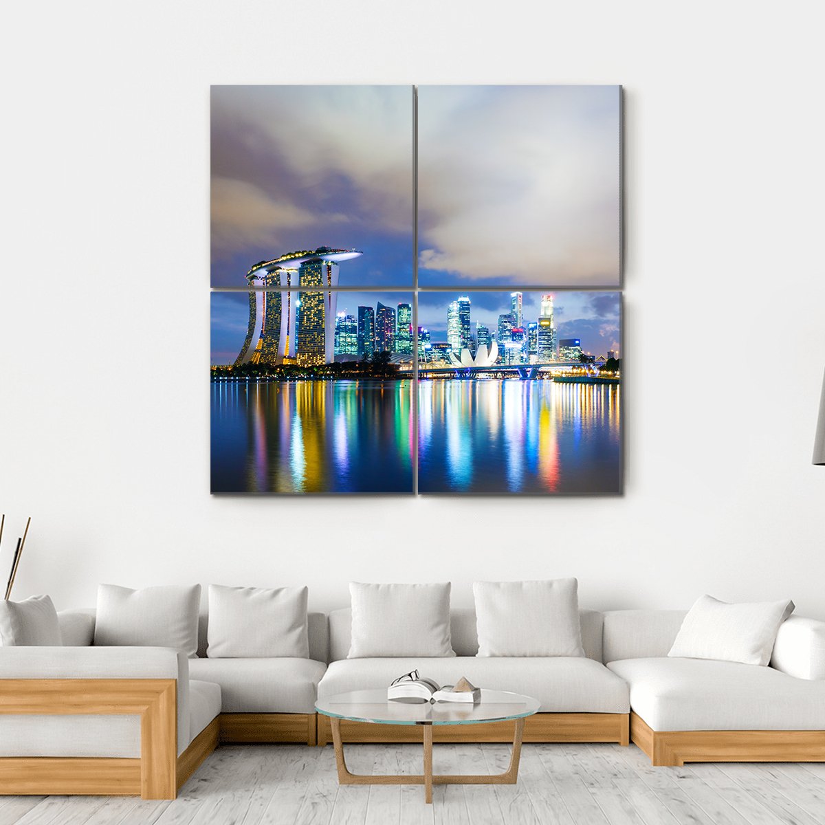 Night View Of Singapore Skyline Canvas Wall Art-4 Square-Gallery Wrap-17" x 17"-Tiaracle