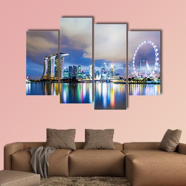Night View Of Singapore Skyline Canvas Wall Art-4 Pop-Gallery Wrap-50" x 32"-Tiaracle