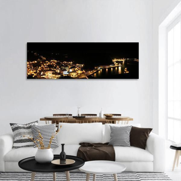 Night View Of Spain Cityscape Panoramic Canvas Wall Art-3 Piece-25" x 08"-Tiaracle