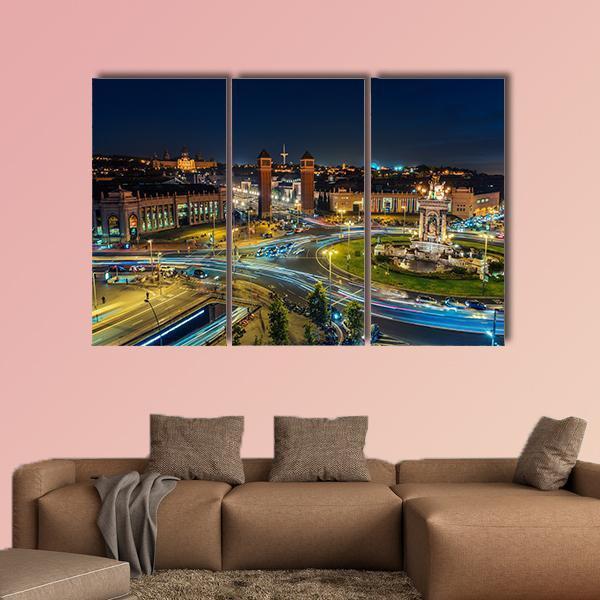 Spanish Square At Night Canvas Wall Art-3 Horizontal-Gallery Wrap-37" x 24"-Tiaracle
