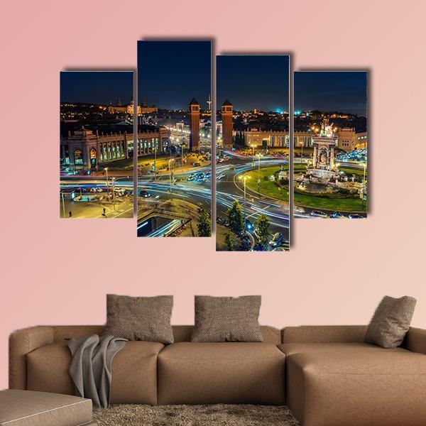 Spanish Square At Night Canvas Wall Art-4 Pop-Gallery Wrap-50" x 32"-Tiaracle