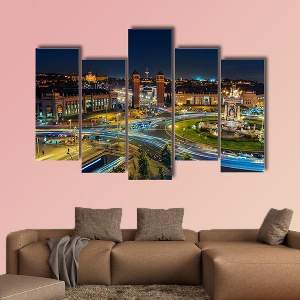 Spanish Square At Night Canvas Wall Art-5 Pop-Gallery Wrap-47" x 32"-Tiaracle