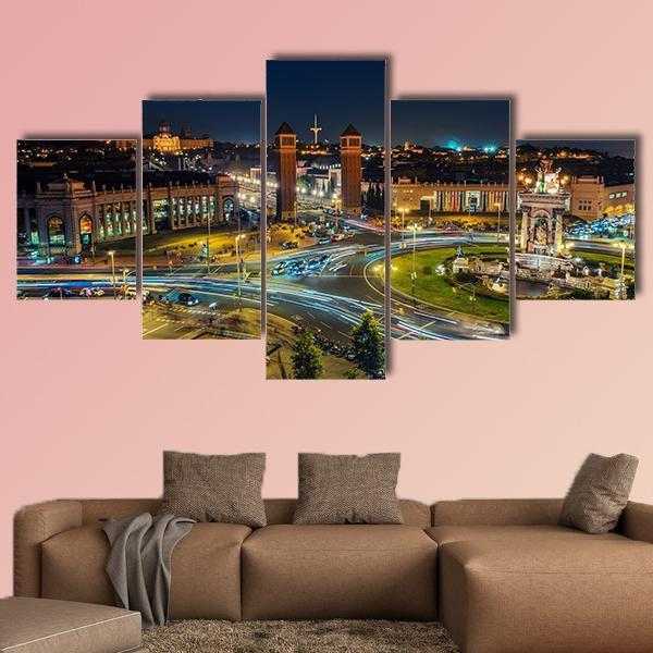Spanish Square At Night Canvas Wall Art-5 Star-Gallery Wrap-62" x 32"-Tiaracle