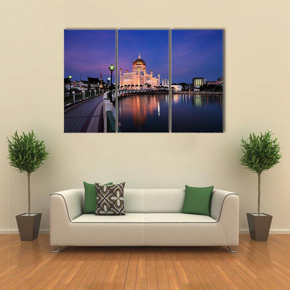 Sultan Omar Ali Saifuddien Mosque Canvas Wall Art-3 Horizontal-Gallery Wrap-37" x 24"-Tiaracle