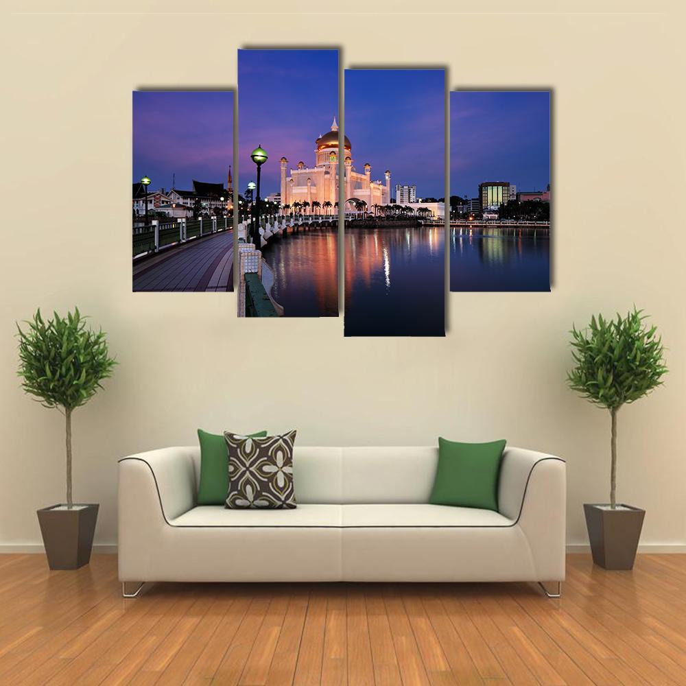Sultan Omar Ali Saifuddien Mosque Canvas Wall Art-4 Pop-Gallery Wrap-50" x 32"-Tiaracle