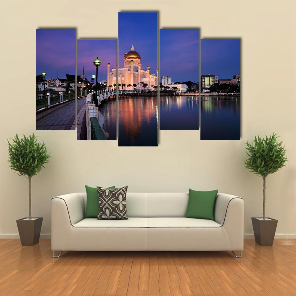 Sultan Omar Ali Saifuddien Mosque Canvas Wall Art-5 Pop-Gallery Wrap-47" x 32"-Tiaracle