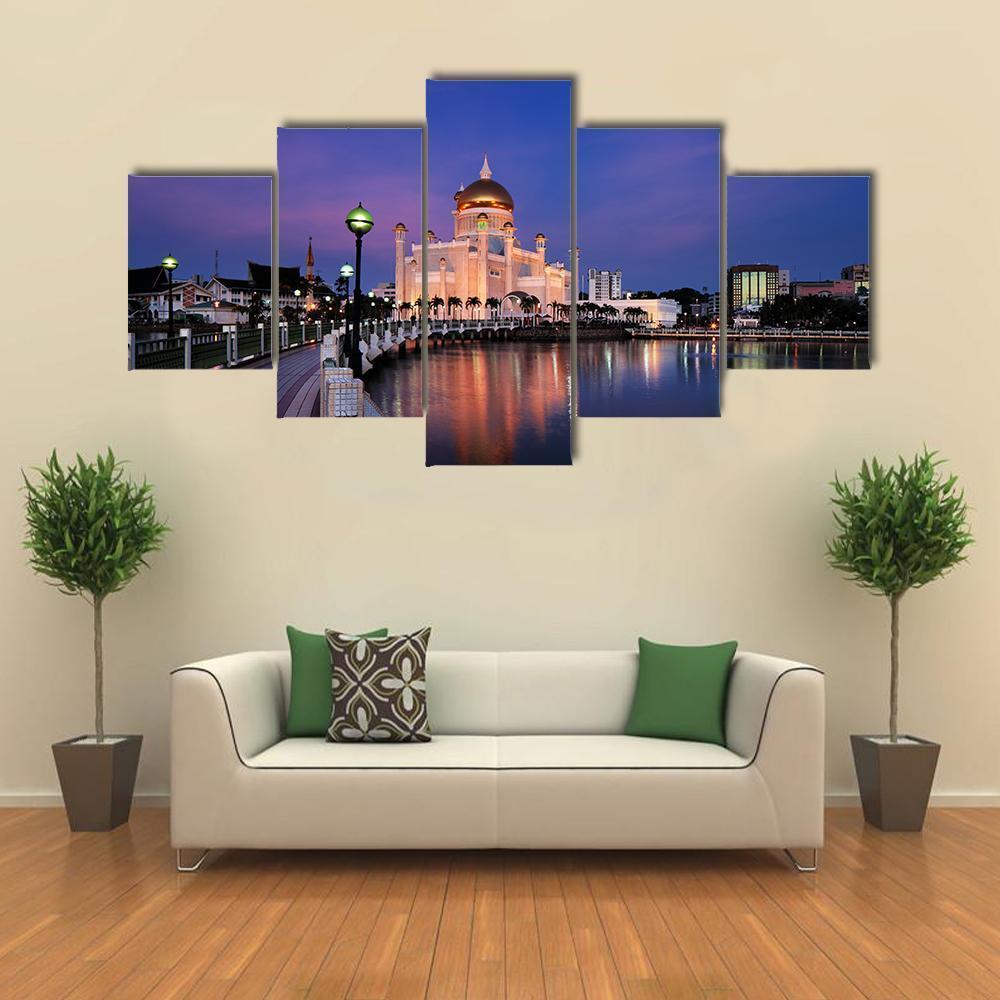 Sultan Omar Ali Saifuddien Mosque Canvas Wall Art-5 Star-Gallery Wrap-62" x 32"-Tiaracle