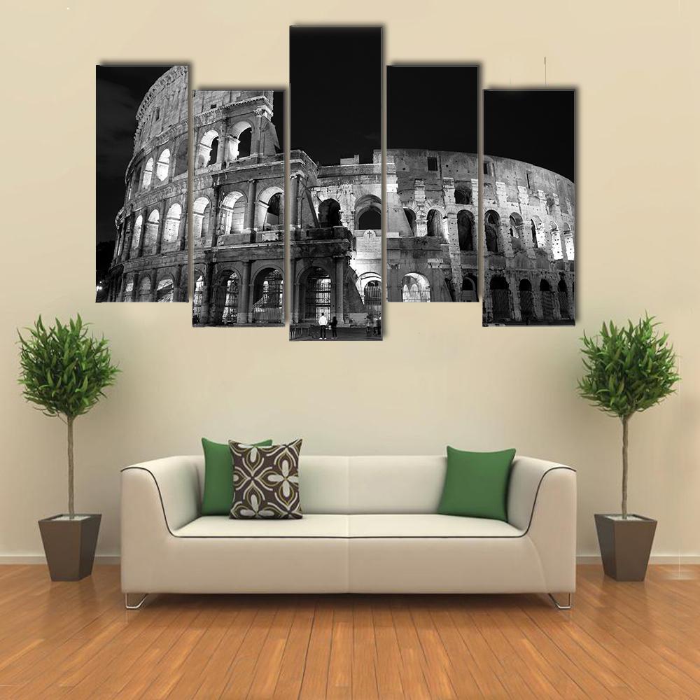 Night View Of Colosseum Canvas Wall Art-5 Pop-Gallery Wrap-47" x 32"-Tiaracle