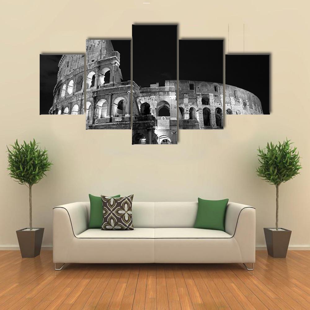 Night View Of Colosseum Canvas Wall Art-5 Star-Gallery Wrap-62" x 32"-Tiaracle