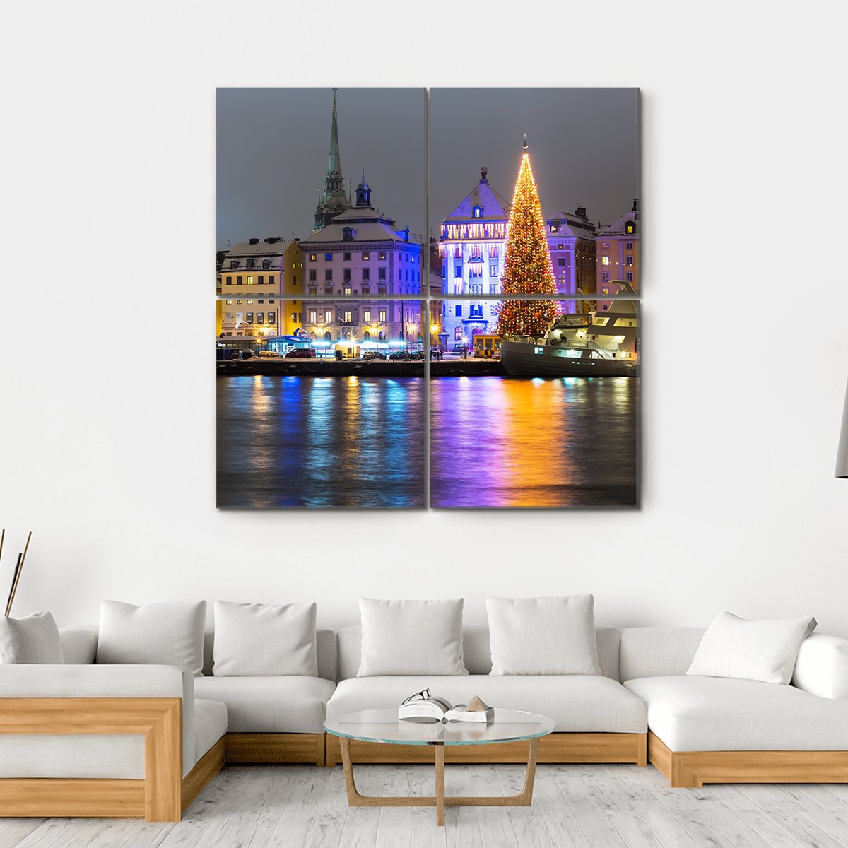 Gamla Stan At Night Canvas Wall Art-4 Square-Gallery Wrap-17" x 17"-Tiaracle