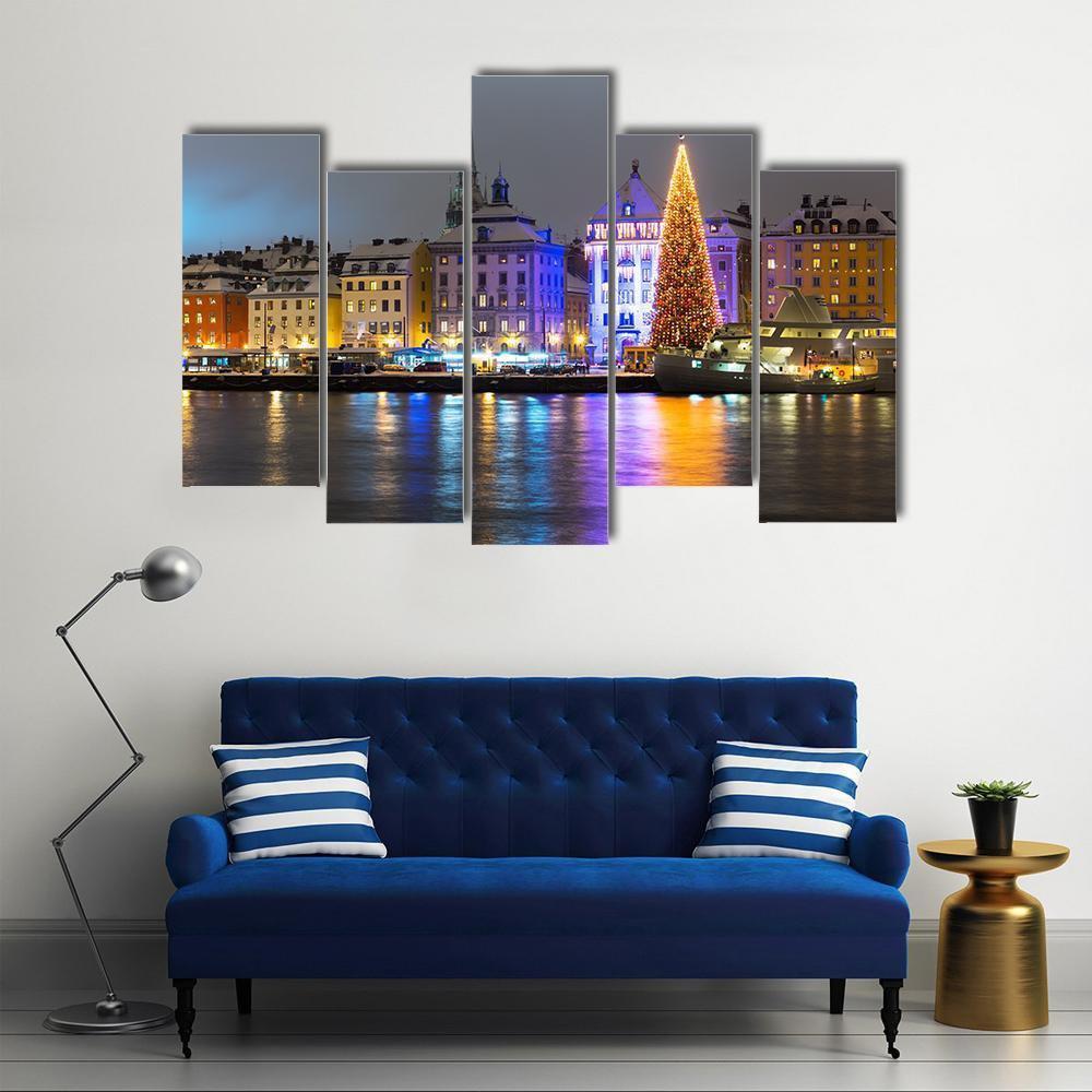 Gamla Stan At Night Canvas Wall Art-5 Pop-Gallery Wrap-47" x 32"-Tiaracle
