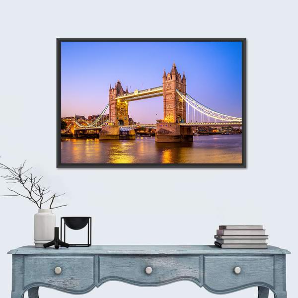 Night View Of Tower Bridge Canvas Wall Art-1 Piece-Floating Frame-24" x 16"-Tiaracle