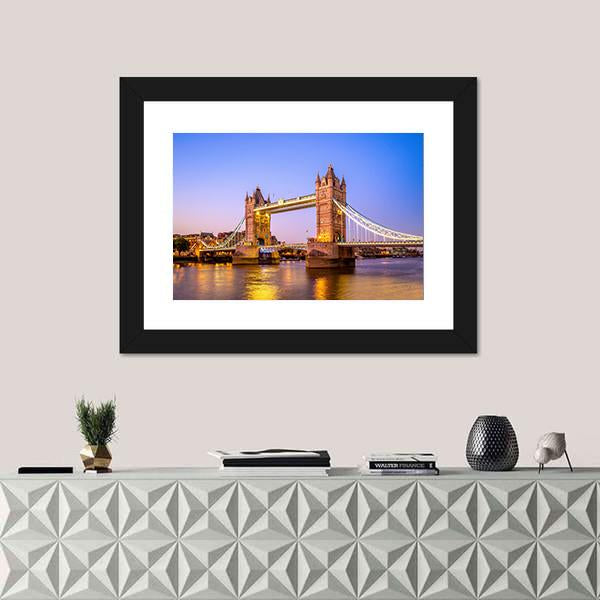 Night View Of Tower Bridge Canvas Wall Art-1 Piece-Framed Print-20" x 16"-Tiaracle