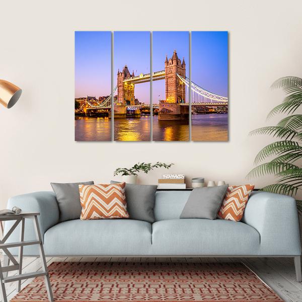Night View Of Tower Bridge Canvas Wall Art-4 Horizontal-Gallery Wrap-34" x 24"-Tiaracle