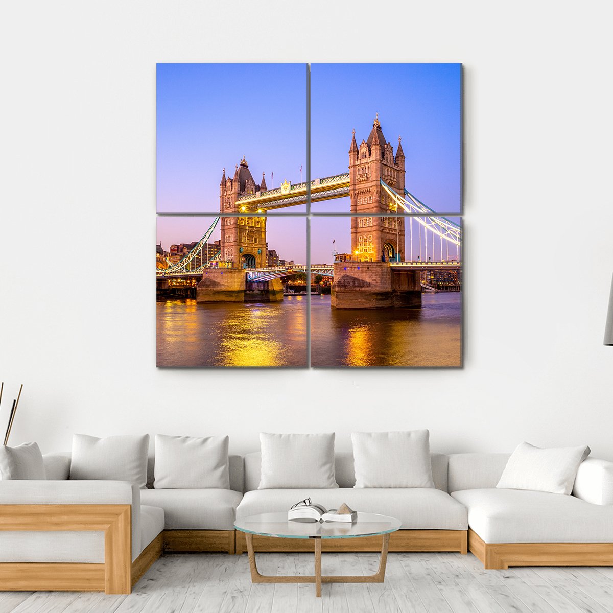 Night View Of Tower Bridge Canvas Wall Art-4 Square-Gallery Wrap-17" x 17"-Tiaracle