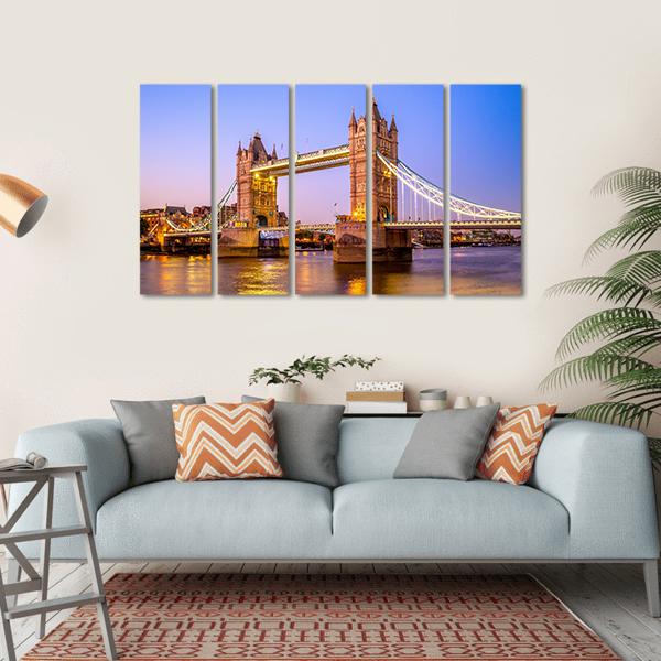 Night View Of Tower Bridge Canvas Wall Art-5 Horizontal-Gallery Wrap-22" x 12"-Tiaracle