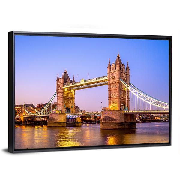 Night View Of Tower Bridge Canvas Wall Art-3 Horizontal-Gallery Wrap-25" x 16"-Tiaracle
