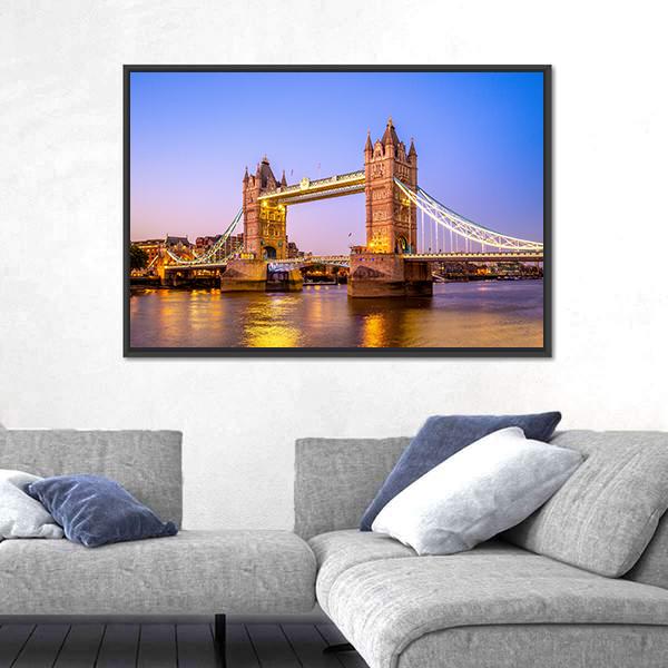 Night View Of Tower Bridge Canvas Wall Art-3 Horizontal-Gallery Wrap-25" x 16"-Tiaracle