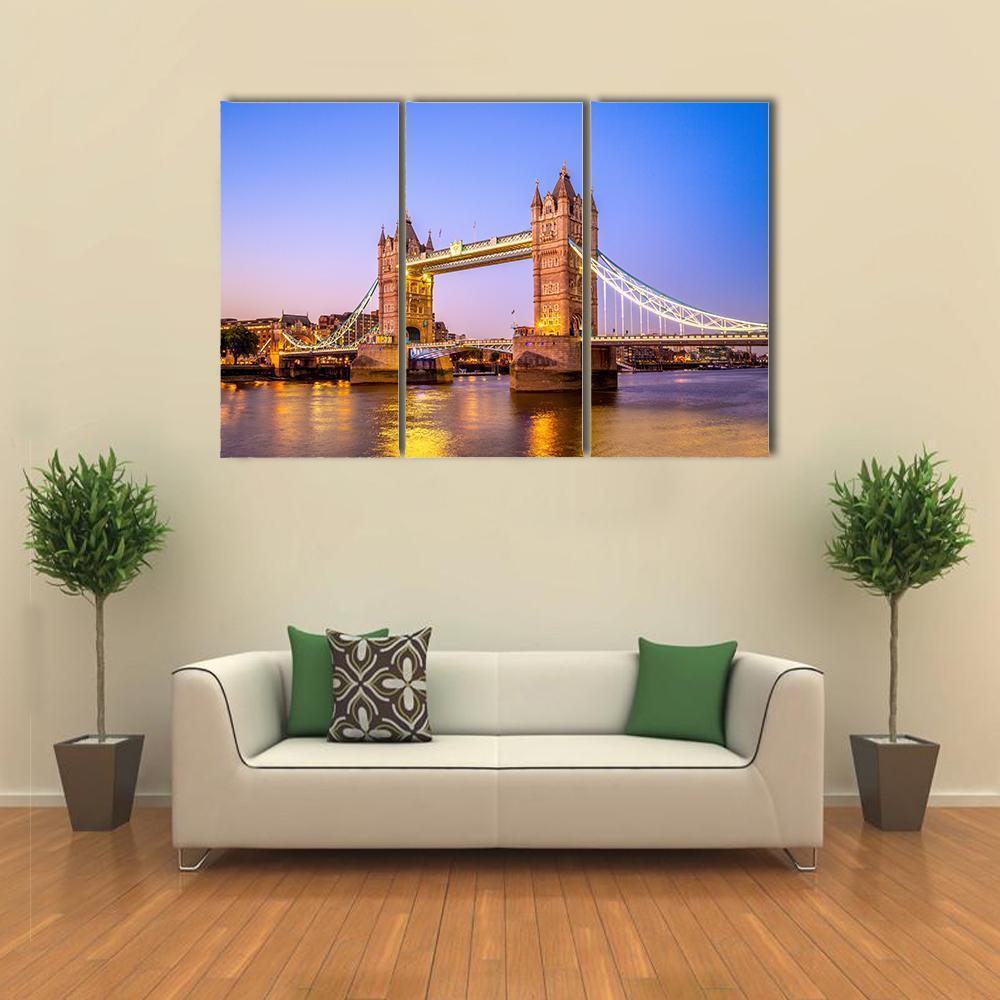 Night View Of Tower Bridge Canvas Wall Art-3 Horizontal-Gallery Wrap-37" x 24"-Tiaracle