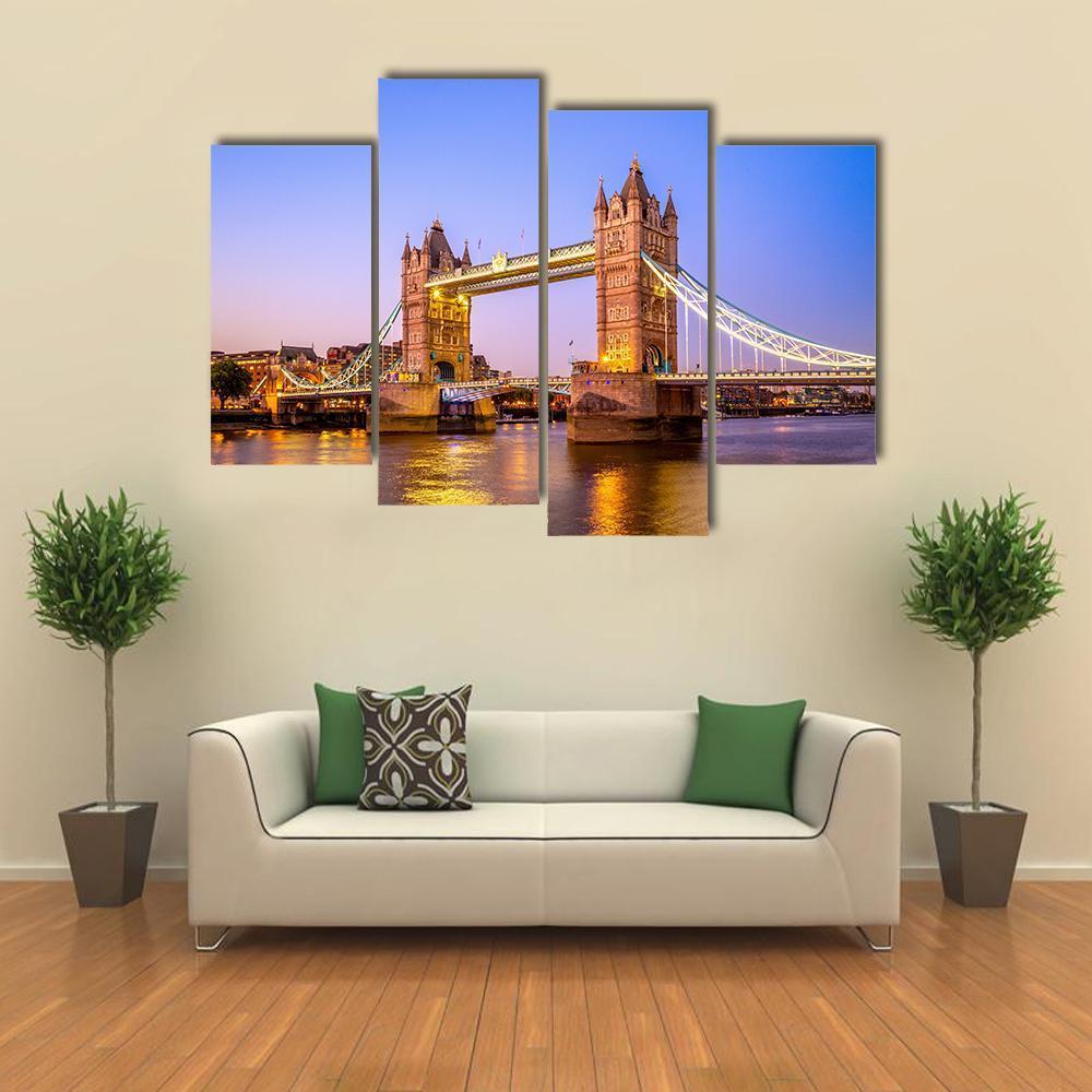 Night View Of Tower Bridge Canvas Wall Art-4 Pop-Gallery Wrap-50" x 32"-Tiaracle