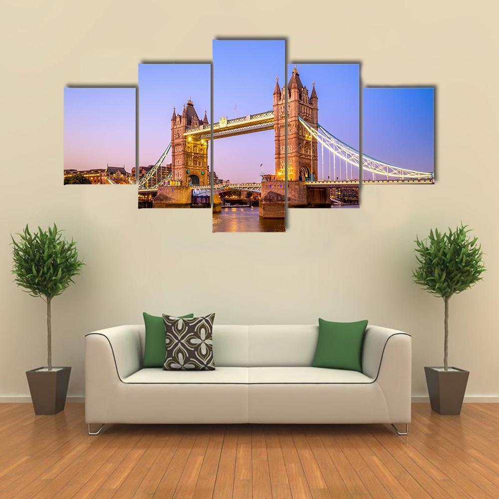 Night View Of Tower Bridge Canvas Wall Art-5 Star-Gallery Wrap-62" x 32"-Tiaracle
