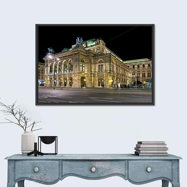 Night View Of Vienna State Opera Canvas Wall Art-1 Piece-Floating Frame-24" x 16"-Tiaracle