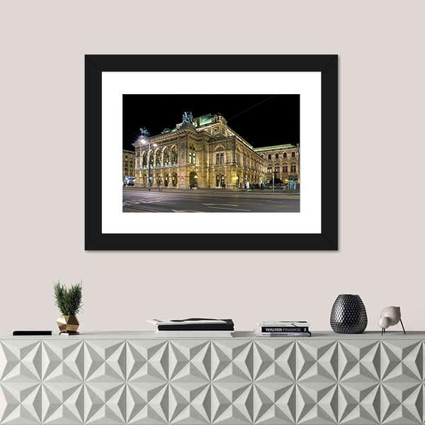 Night View Of Vienna State Opera Canvas Wall Art-1 Piece-Framed Print-20" x 16"-Tiaracle