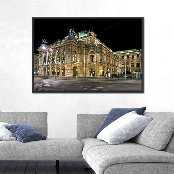 Night View Of Vienna State Opera Canvas Wall Art-3 Horizontal-Gallery Wrap-25" x 16"-Tiaracle