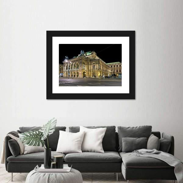 Night View Of Vienna State Opera Canvas Wall Art-3 Horizontal-Gallery Wrap-25" x 16"-Tiaracle