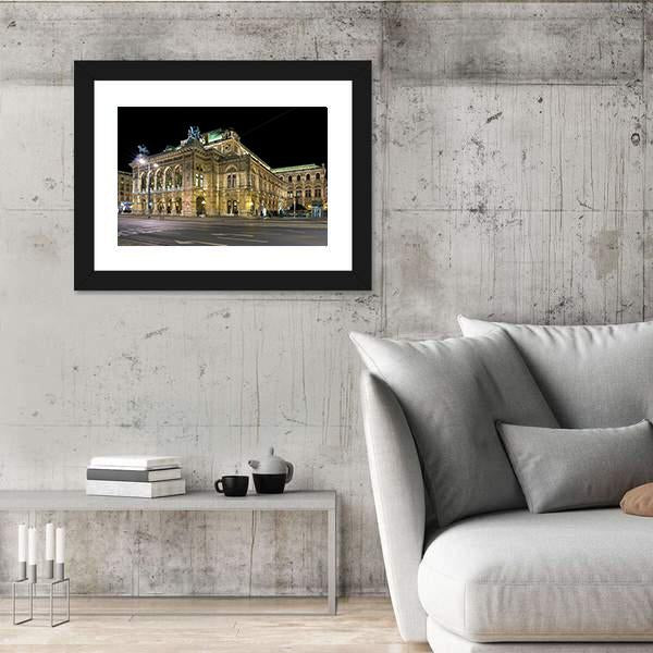 Night View Of Vienna State Opera Canvas Wall Art-3 Horizontal-Gallery Wrap-25" x 16"-Tiaracle
