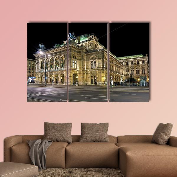 Night View Of Vienna State Opera Canvas Wall Art-3 Horizontal-Gallery Wrap-37" x 24"-Tiaracle
