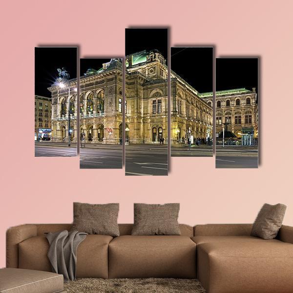 Night View Of Vienna State Opera Canvas Wall Art-5 Pop-Gallery Wrap-47" x 32"-Tiaracle