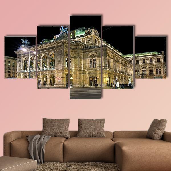 Night View Of Vienna State Opera Canvas Wall Art-5 Star-Gallery Wrap-62" x 32"-Tiaracle