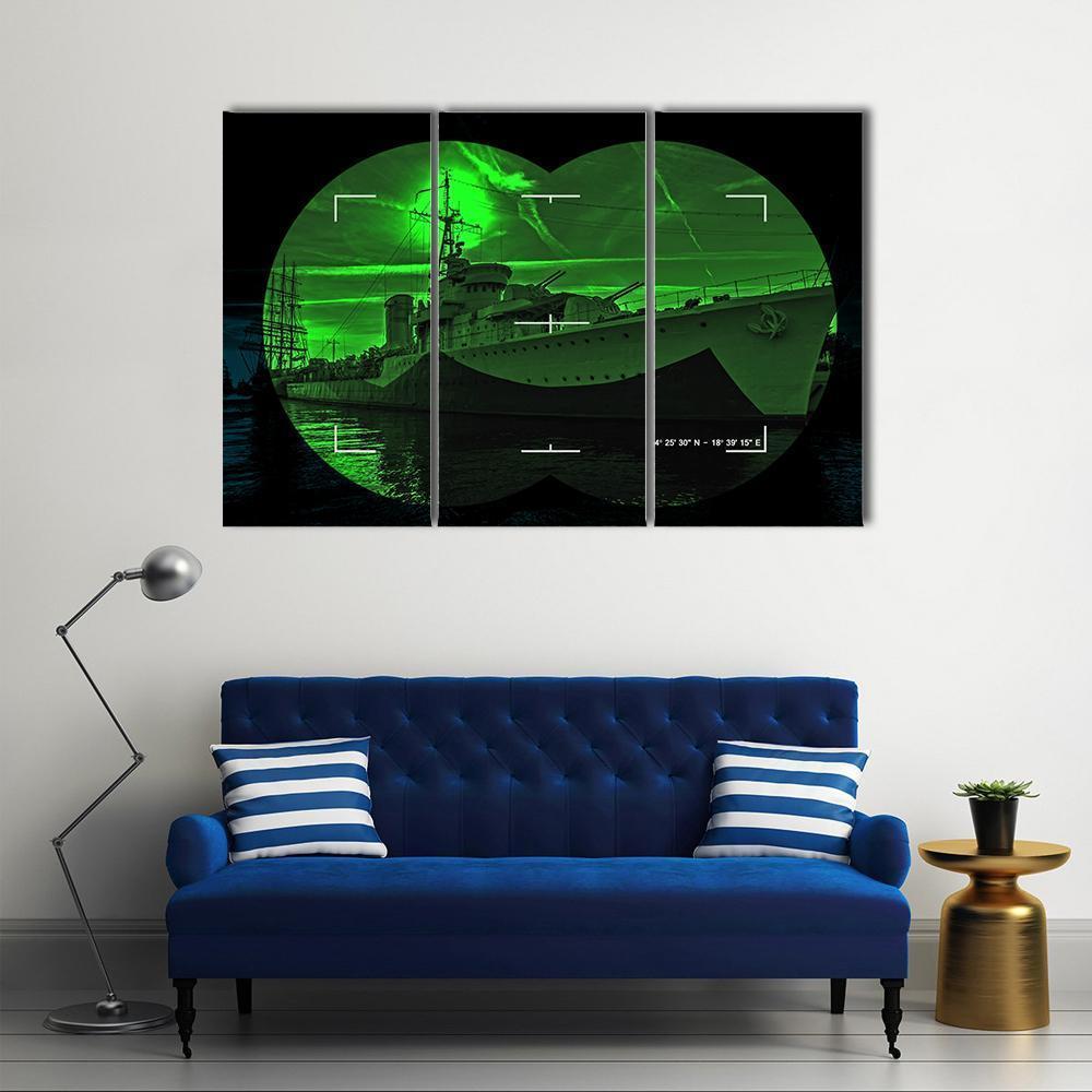 Night Vision Watching Warship Canvas Wall Art-3 Horizontal-Gallery Wrap-37" x 24"-Tiaracle