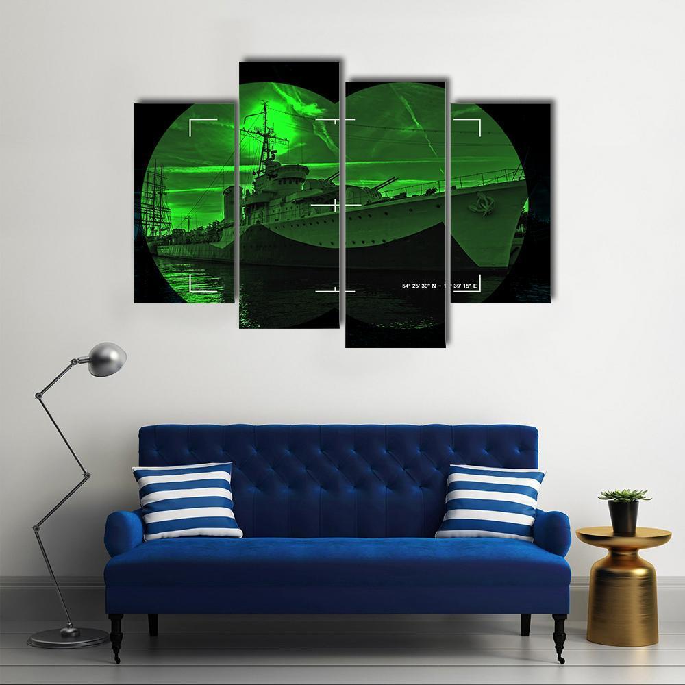 Night Vision Watching Warship Canvas Wall Art-4 Pop-Gallery Wrap-50" x 32"-Tiaracle