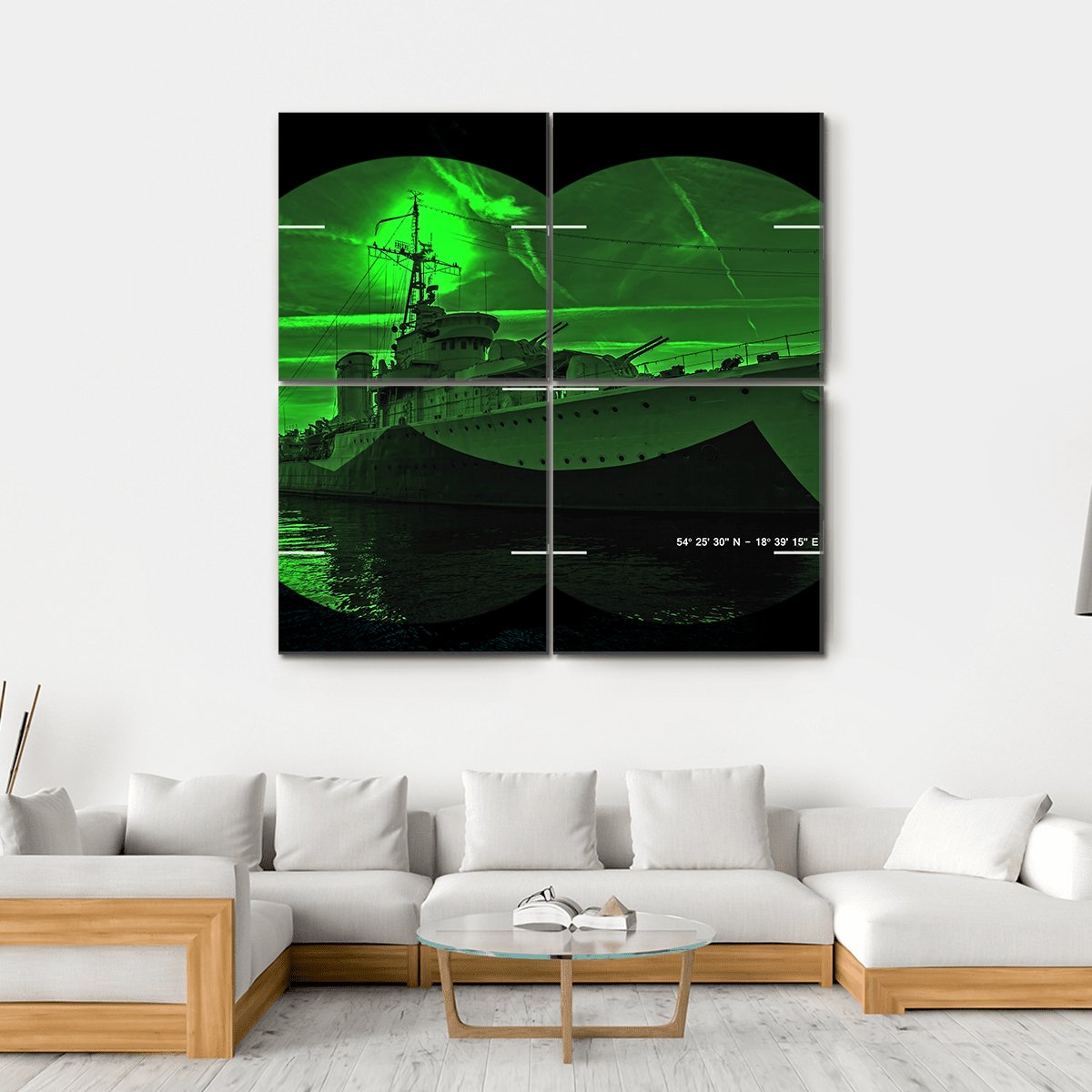 Night Vision Watching Warship Canvas Wall Art-4 Square-Gallery Wrap-17" x 17"-Tiaracle