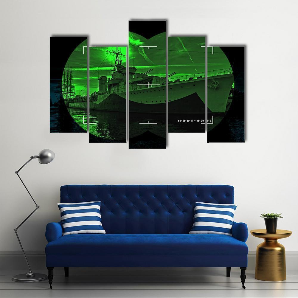 Night Vision Watching Warship Canvas Wall Art-5 Pop-Gallery Wrap-47" x 32"-Tiaracle
