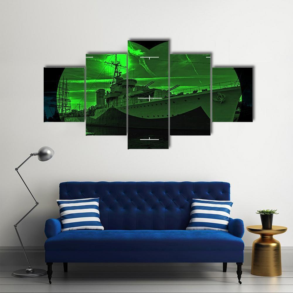 Night Vision Watching Warship Canvas Wall Art-5 Star-Gallery Wrap-62" x 32"-Tiaracle
