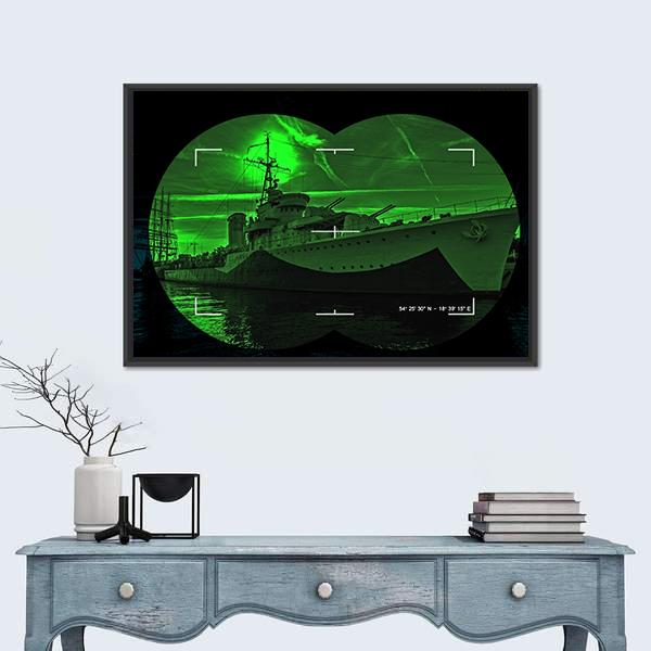 Night Vision Watching Warship Canvas Wall Art-1 Piece-Floating Frame-24" x 16"-Tiaracle